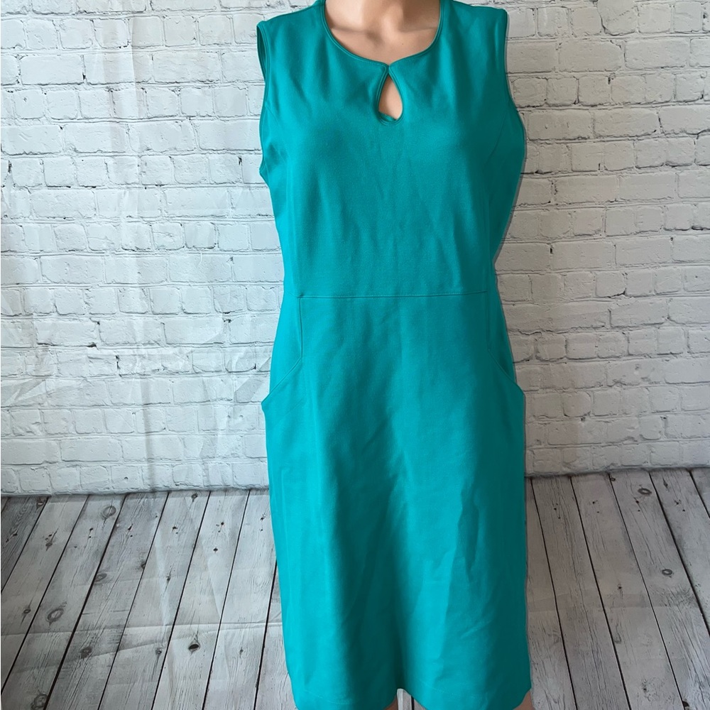 Lands' End Teal Sleeveless Sheath Dress